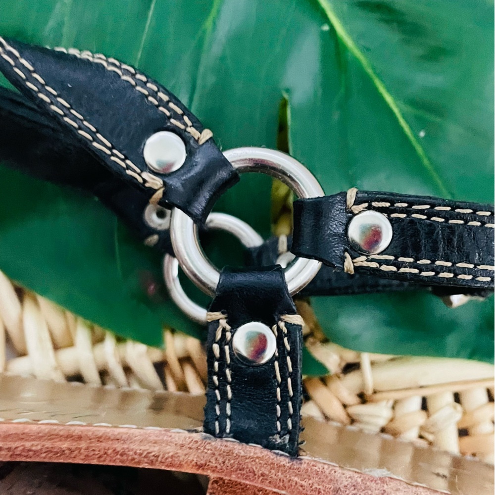Coach Raiven Hardware Turnlock Flat Sandals Black Leather adjustable strap SZ 8 - Picture 10 of 12